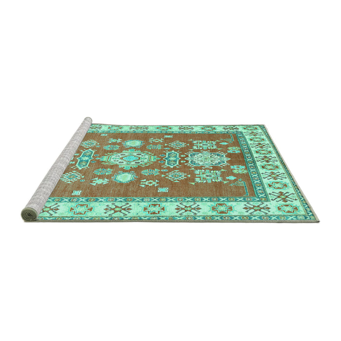 Sideview of Machine Washable Geometric Turquoise Traditional Area Rugs, wshtr415turq