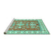 Sideview of Machine Washable Geometric Turquoise Traditional Area Rugs, wshtr415turq