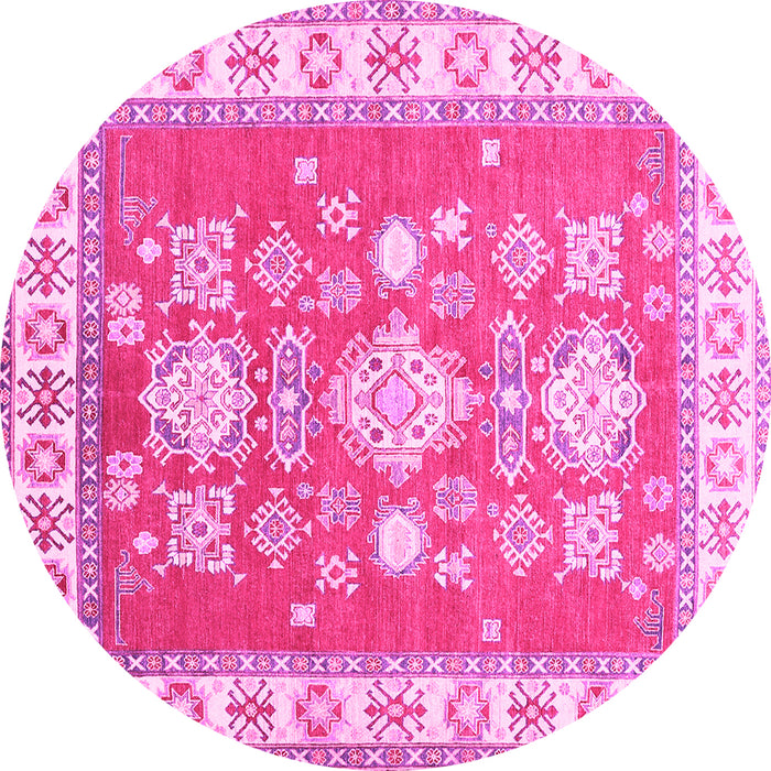 Round Geometric Pink Traditional Rug, tr415pnk