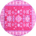 Round Geometric Pink Traditional Rug, tr415pnk