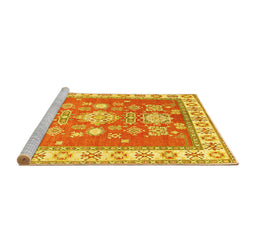 Sideview of Machine Washable Geometric Yellow Traditional Rug, wshtr415yw