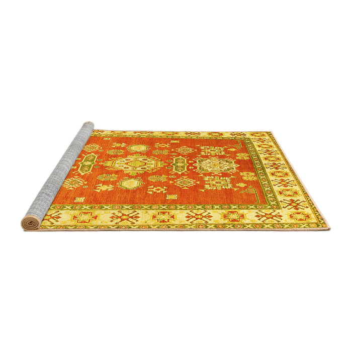 Sideview of Machine Washable Geometric Yellow Traditional Rug, wshtr415yw