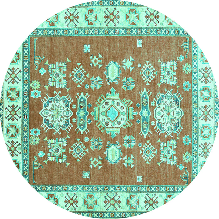 Round Machine Washable Geometric Turquoise Traditional Area Rugs, wshtr415turq
