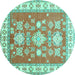 Round Machine Washable Geometric Turquoise Traditional Area Rugs, wshtr415turq