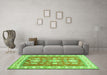 Machine Washable Geometric Green Traditional Area Rugs in a Living Room,, wshtr415grn