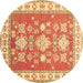 Round Machine Washable Geometric Brown Traditional Rug, wshtr415brn