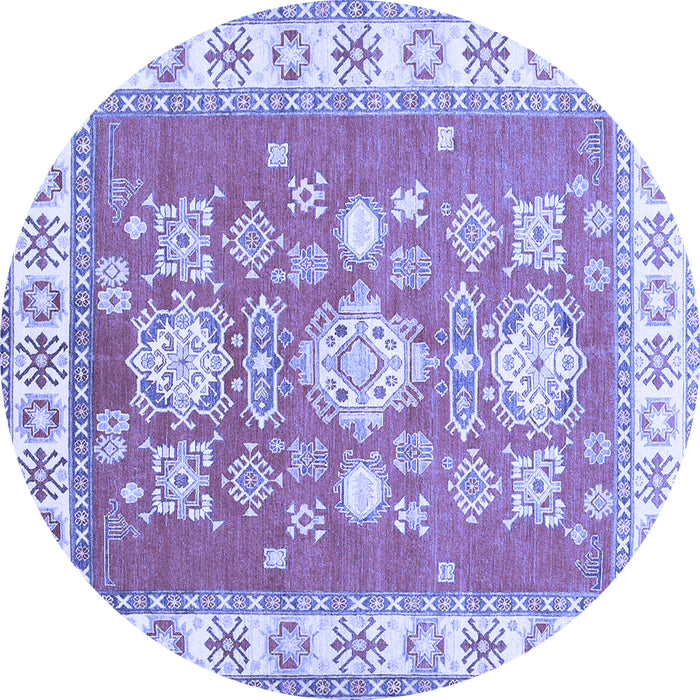 Round Machine Washable Geometric Blue Traditional Rug, wshtr415blu