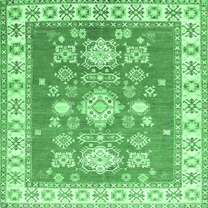 Square Machine Washable Geometric Emerald Green Traditional Area Rugs, wshtr415emgrn