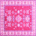 Square Machine Washable Geometric Pink Traditional Rug, wshtr415pnk
