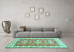 Machine Washable Geometric Turquoise Traditional Area Rugs in a Living Room,, wshtr415turq