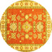 Round Geometric Yellow Traditional Rug, tr415yw