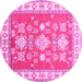Round Machine Washable Geometric Pink Traditional Rug, wshtr415pnk
