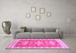 Machine Washable Geometric Pink Traditional Rug in a Living Room, wshtr415pnk