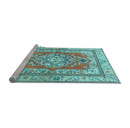 Sideview of Machine Washable Persian Light Blue Traditional Rug, wshtr4160lblu