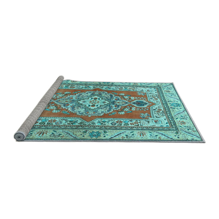 Sideview of Machine Washable Persian Light Blue Traditional Rug, wshtr4160lblu