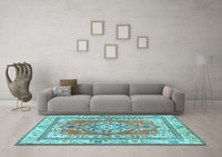 Machine Washable Persian Light Blue Traditional Rug, wshtr4160lblu