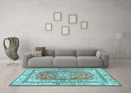 Machine Washable Persian Light Blue Traditional Rug in a Living Room, wshtr4160lblu