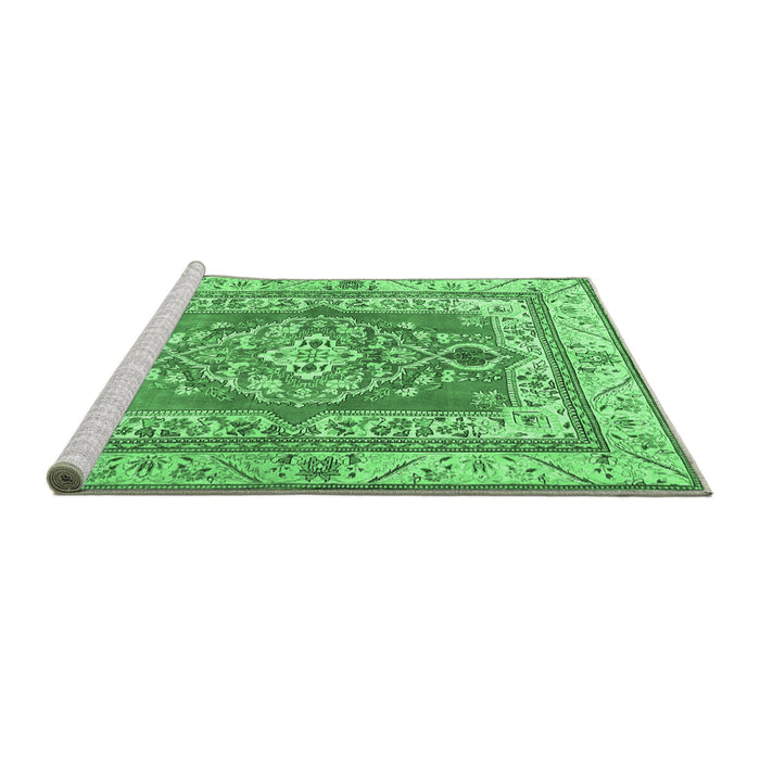 Sideview of Machine Washable Persian Emerald Green Traditional Area Rugs, wshtr4160emgrn