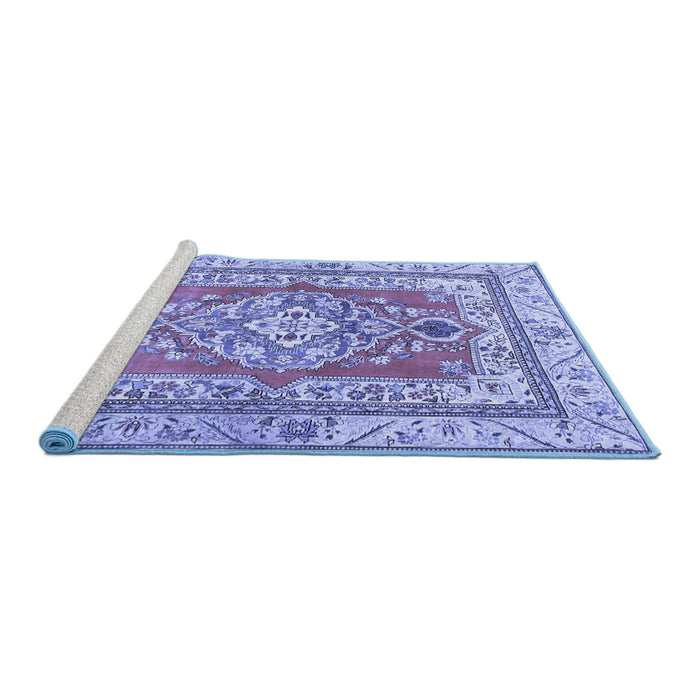 Sideview of Machine Washable Persian Blue Traditional Rug, wshtr4160blu