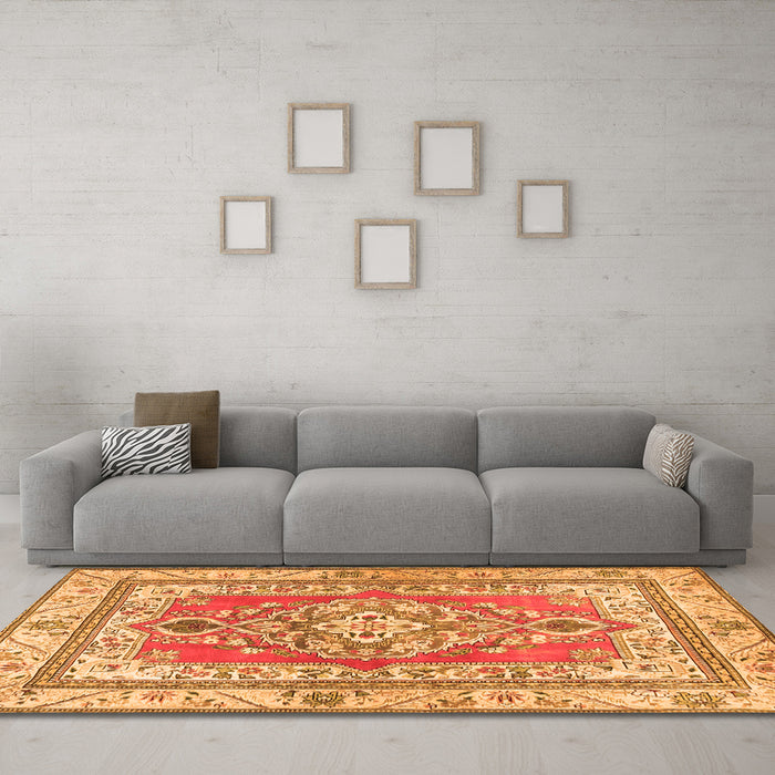 Machine Washable Persian Orange Traditional Area Rugs in a Living Room, wshtr4160org