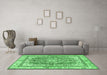 Machine Washable Persian Emerald Green Traditional Area Rugs in a Living Room,, wshtr4160emgrn