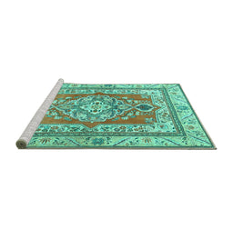 Sideview of Machine Washable Persian Turquoise Traditional Area Rugs, wshtr4160turq
