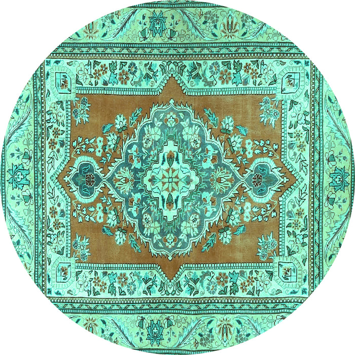 Round Machine Washable Persian Turquoise Traditional Area Rugs, wshtr4160turq