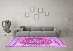 Machine Washable Persian Purple Traditional Area Rugs in a Living Room, wshtr4160pur