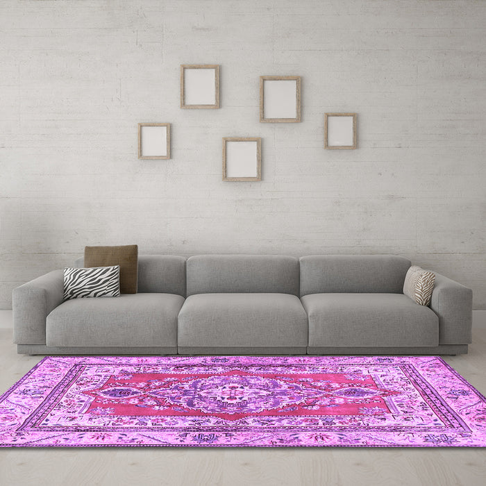 Machine Washable Persian Purple Traditional Area Rugs in a Living Room, wshtr4160pur