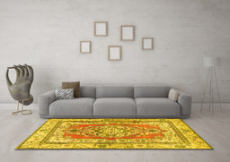 Machine Washable Persian Yellow Traditional Rug in a Living Room, wshtr4160yw