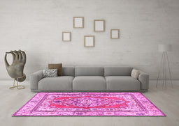 Machine Washable Persian Pink Traditional Rug in a Living Room, wshtr4160pnk