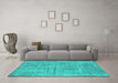 Machine Washable Persian Turquoise Traditional Area Rugs in a Living Room,, wshtr4161turq