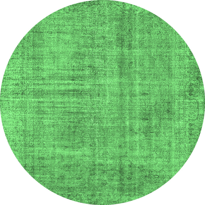 Round Machine Washable Persian Emerald Green Traditional Area Rugs, wshtr4161emgrn