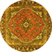 Round Machine Washable Persian Yellow Traditional Rug, wshtr4162yw