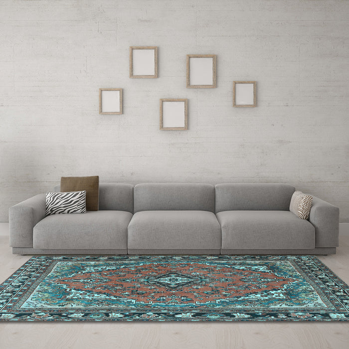 Machine Washable Persian Light Blue Traditional Rug in a Living Room, wshtr4162lblu