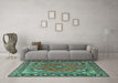 Machine Washable Persian Turquoise Traditional Area Rugs in a Living Room,, wshtr4162turq