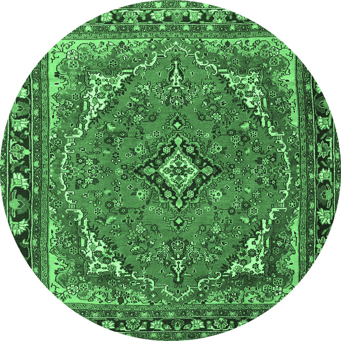 Round Machine Washable Persian Emerald Green Traditional Area Rugs, wshtr4162emgrn