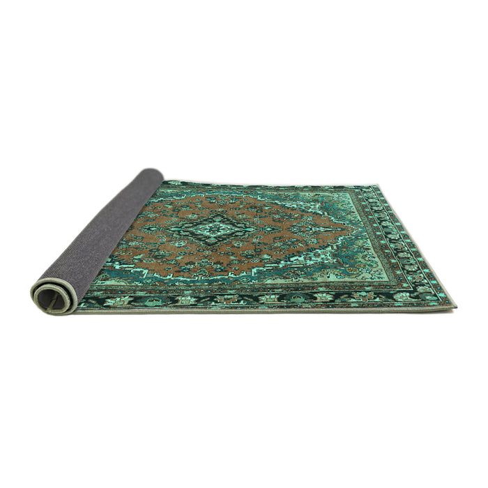 Sideview of Persian Turquoise Traditional Rug, tr4162turq
