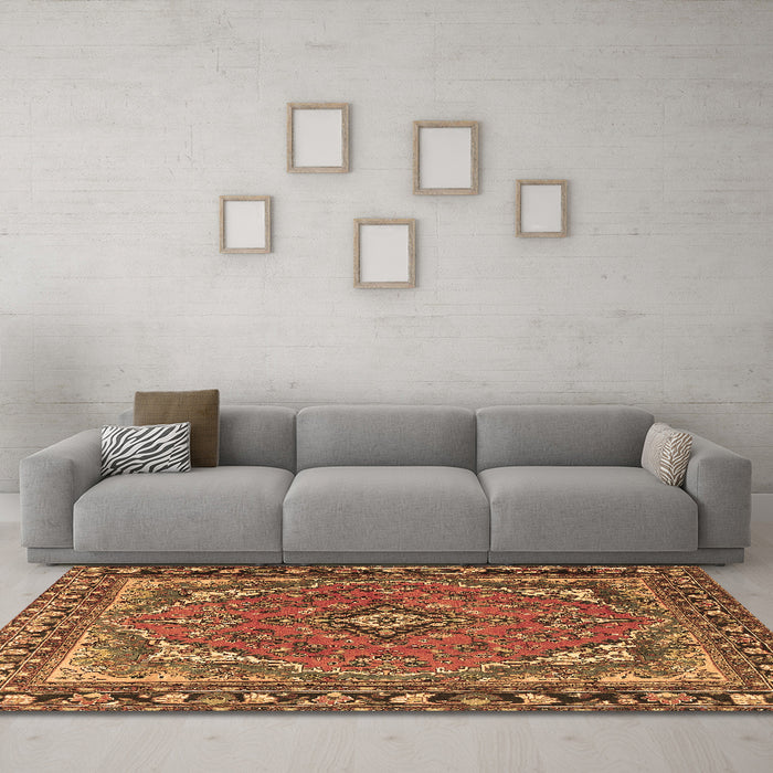 Machine Washable Persian Brown Traditional Rug in a Living Room,, wshtr4162brn
