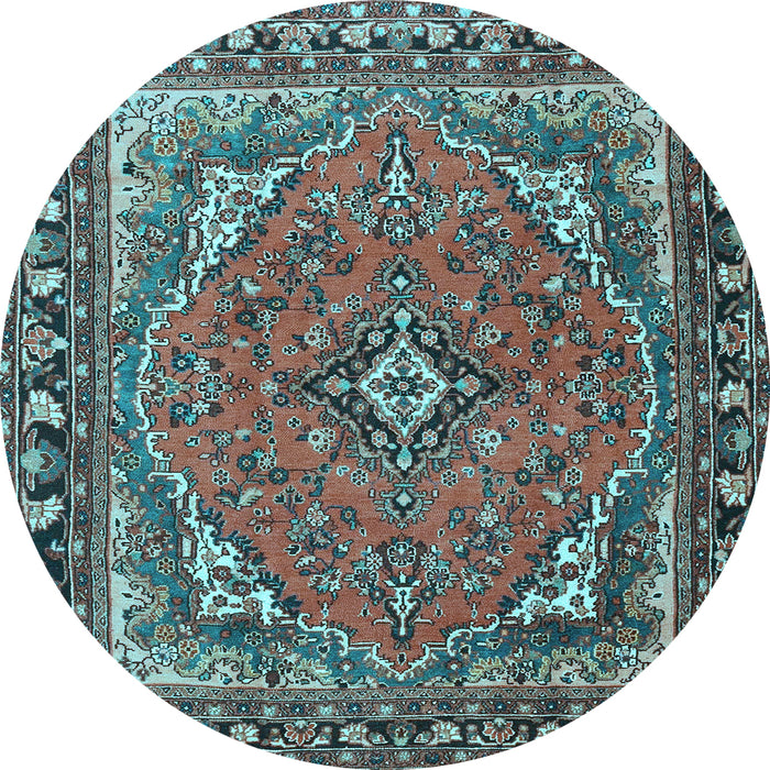 Round Machine Washable Persian Light Blue Traditional Rug, wshtr4162lblu