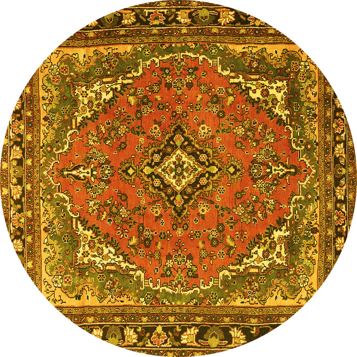 Round Persian Yellow Traditional Rug, tr4162yw