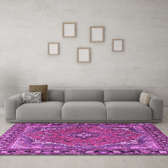 Machine Washable Persian Purple Traditional Area Rugs in a Living Room, wshtr4162pur