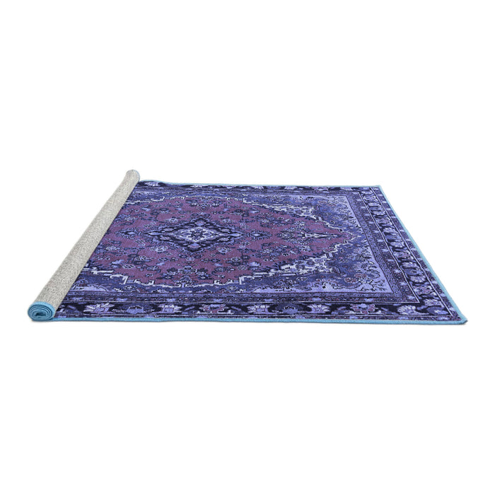 Sideview of Machine Washable Persian Blue Traditional Rug, wshtr4162blu