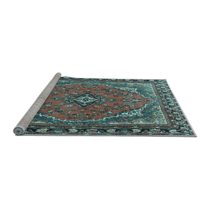 Sideview of Machine Washable Persian Light Blue Traditional Rug, wshtr4162lblu