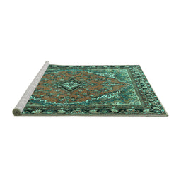 Sideview of Machine Washable Persian Turquoise Traditional Area Rugs, wshtr4162turq