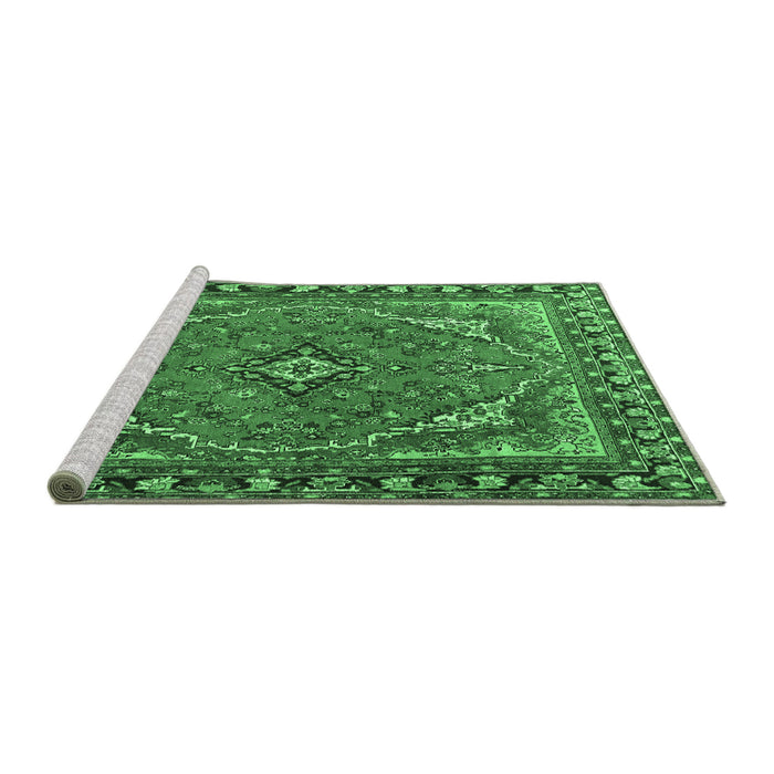 Sideview of Machine Washable Persian Emerald Green Traditional Area Rugs, wshtr4162emgrn