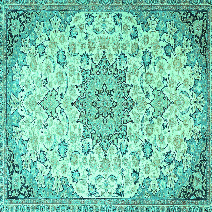 Square Machine Washable Medallion Turquoise Traditional Area Rugs, wshtr4163turq