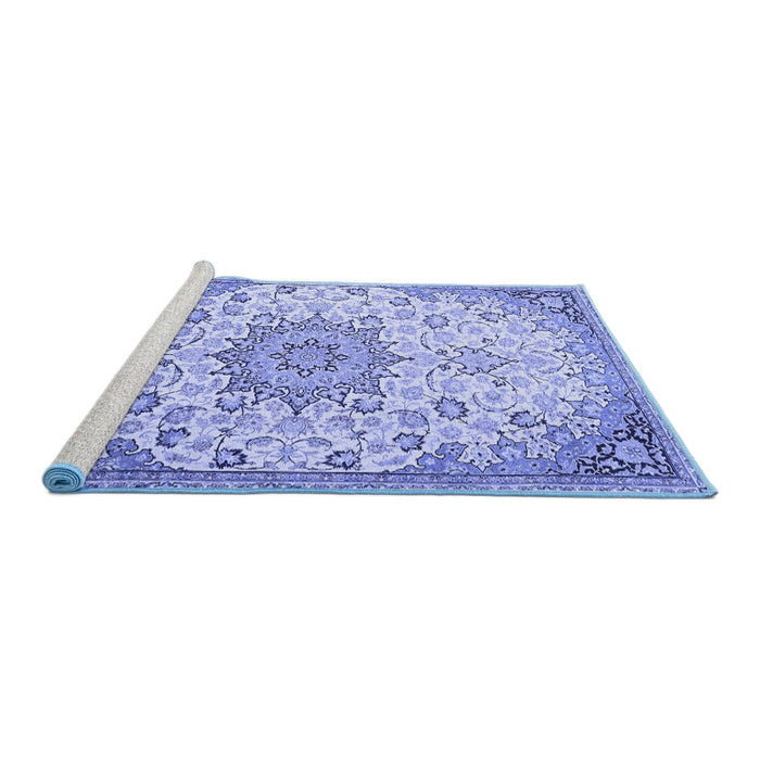 Sideview of Machine Washable Medallion Blue Traditional Rug, wshtr4163blu