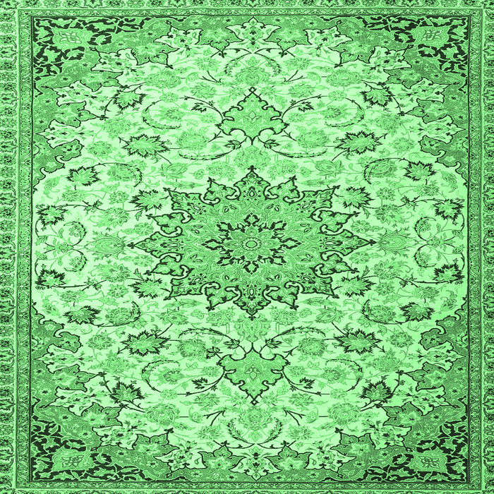 Square Machine Washable Medallion Emerald Green Traditional Area Rugs, wshtr4163emgrn