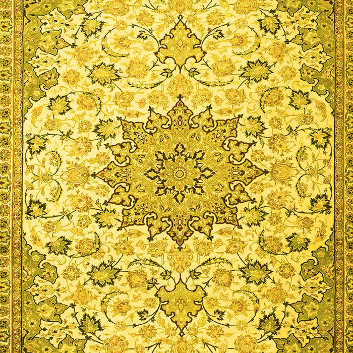 Machine Washable Medallion Yellow Traditional Rug, wshtr4163yw